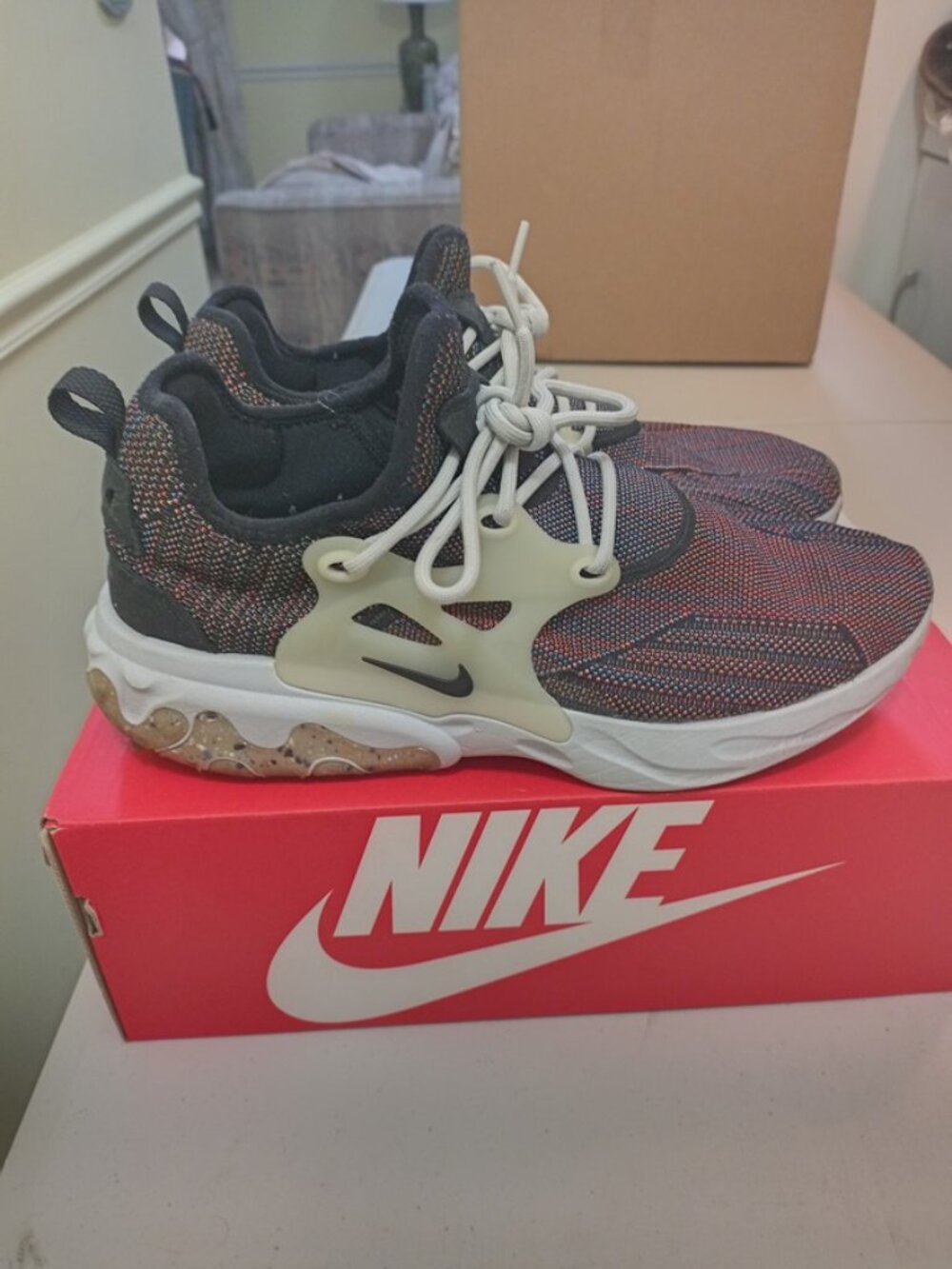 Size 10.5 - Nike React Presto Flyknit Multi Black Shoes Sneakers Replacement Box